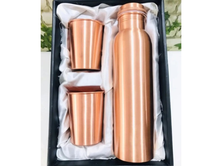 Copper Water Bottle & Glass